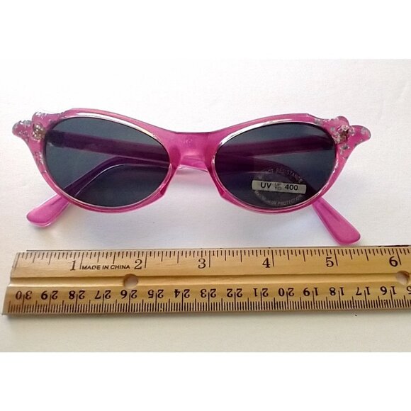 Sunglasses Retro Cat Eye Fuschia Glitter Frame Gray Lens - Picture 12 of 14